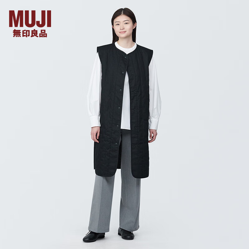 无印良品 MUJI 女式  木棉混 长款马甲 背心马夹女款春季早春BD0YMA4S 黑色 L (165/88A)