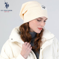 U.S.POLO ASSN.堆堆帽女士秋冬季贴补套头帽保暖登山帽时髦毛线帽 5094023170 米色