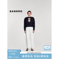 SANDRO2024早春女装法式爱心镂空镶钻黑色针织上衣SFPSW00634 黑色 4