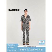 SANDRO2024春夏女装法式休闲黑白色微喇针织长裤SFPPA01444 A265/黑白色 42