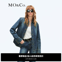 MO&Co.2024春重工洗磨擦色怀旧棉质牛仔衬衫外套MBD1SHT027 牛仔蓝色 S/160