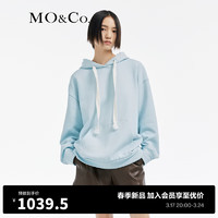 MO&Co.2024春厚实双层帽爱心印花宽松加绒棉质卫衣MBD1SWS001 冰灰蓝色 S/160