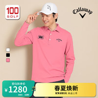 卡拉威（Callaway）高尔夫服装男装长袖T恤24春季运动休闲翻领高尔夫Polo衫 粉色 L