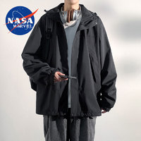 NASA MARVEL夹克男春秋款双拼色男女同款防水防风冲锋衣简约百搭户外登山服 黑色（单层） XS