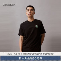 Calvin Klein Jeans24春夏男士字母绣印休闲纯棉宽松短袖T恤J326626 BEH-太空黑 L