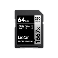 Lexar 雷克沙 64GB SD存儲卡 U3 V60 4K數碼相機內存卡 讀250MB/s 寫120MB/s 雙排金手指（1667x Pro）