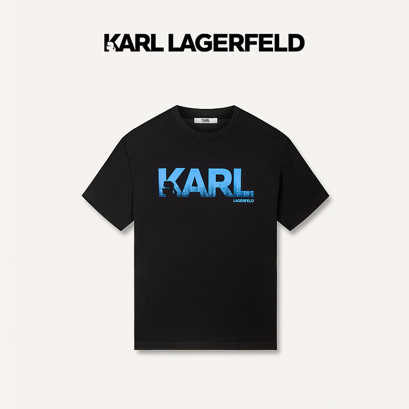 Karl Lagerfeld卡尔拉格斐轻奢老佛爷男装 24夏款logo经典印花短袖T恤 黑色 50