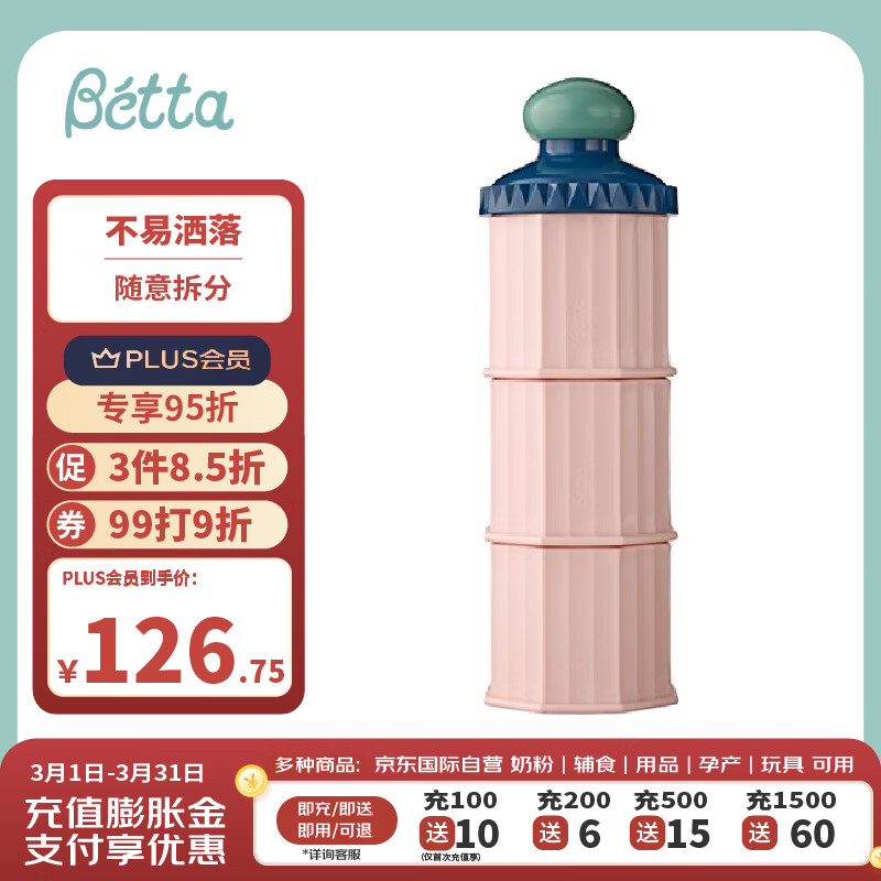 贝塔（betta）奶粉盒城堡型外出便携多层奶粉盒三段零食盒 淡粉色 三层奶粉盒-淡粉色