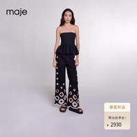 Maje2024春夏女装法式四叶草镂空黑色阔腿裤休闲裤MFPPA00623 黑色 T34