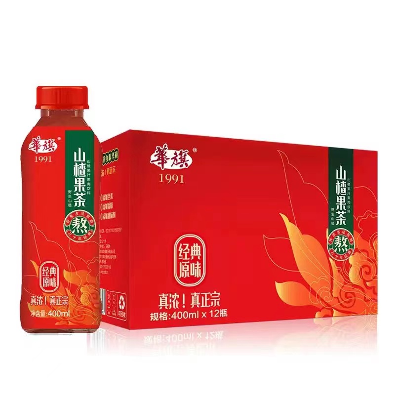 华旗果茶经典原味山楂果汁果肉饮料400ml*12瓶年货礼盒