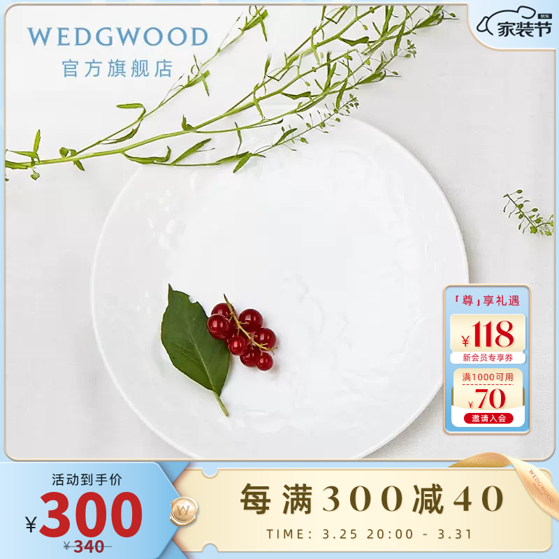 WEDGWOOD威基伍德纯白草莓21cm盘骨瓷餐具餐盘家用欧式西餐盘菜盘 纯白草莓餐盘 1个 27cm