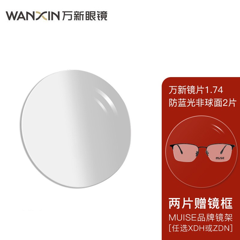 万新（WAN XIN）眼镜片酷薄防蓝光科技1.74非球面树脂远近视配镜现片2片