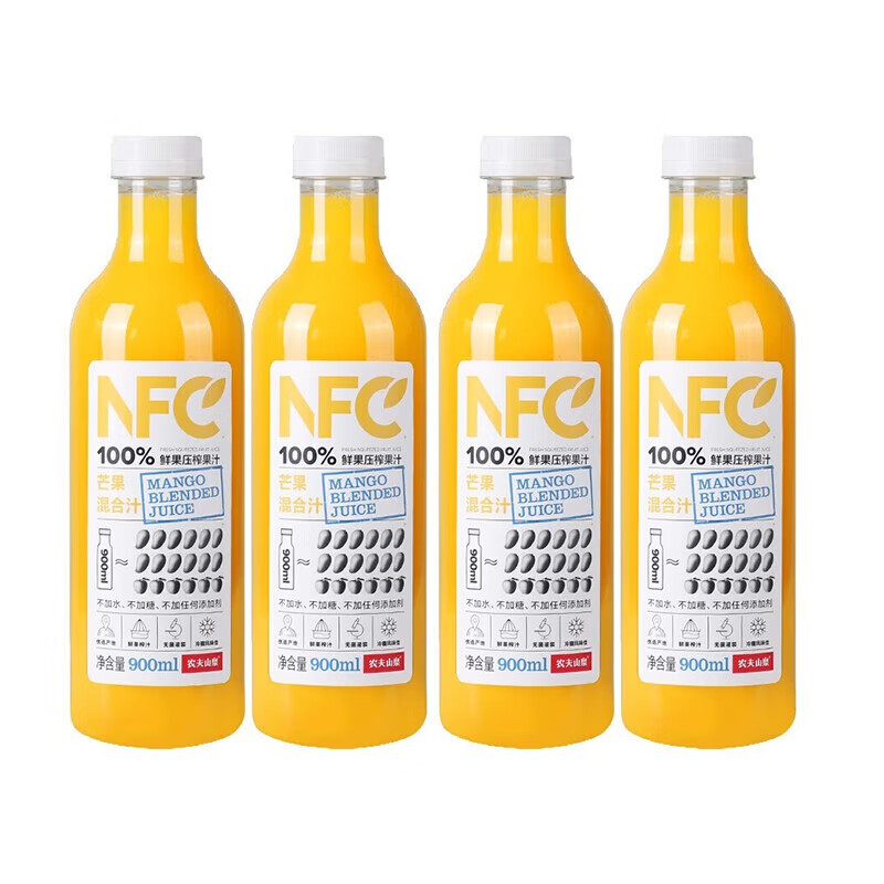 农夫山泉NFC100%果汁饮料900ml*4瓶 大瓶整箱装 果蔬汁饮料 900ml*4瓶芒果混合汁