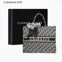 CLEHAN&KITE; CK女包包2024新款百搭刺绣大容量女士单肩包手提包上班通勤托特包 黑色小号
