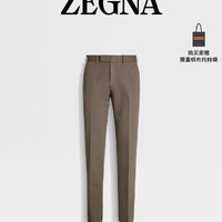 杰尼亚（Zegna）24春夏深灰褐色 Summer Chino 棉及亚麻长裤UDI37A7-TN10-N07-56