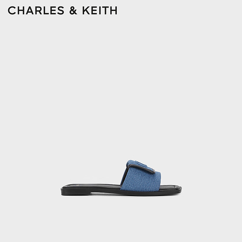 CHARLES&KEITH24春季简约方头一字平底拖鞋女SL1-71790025 Blue蓝色 35