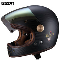 BEON 碳纤维摩托车电动车头盔复古全盔男女士四季通用玻纤机车冬季