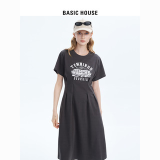 BASICHOUSE 百家好 Basic House/百家好连衣裙女2023夏季新款圆领收腰印花修身长裙子