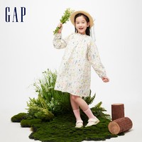 Gap 盖璞 女童2024春季新款花卉图案泡泡袖A型连衣裙儿童装长裙890489