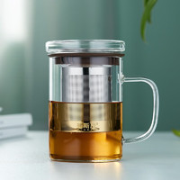 美斯尼 玻璃茶杯泡茶杯不锈钢内胆过滤杯茶水分离杯加厚耐热玻璃办公杯功夫茶具 泡茶杯 咖啡色