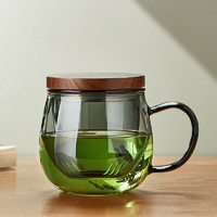 美斯尼 茶杯玻璃泡茶杯 茶水分离杯创意墨色玻璃泡茶器带过滤水杯子 竹盖墨色杯 500mL