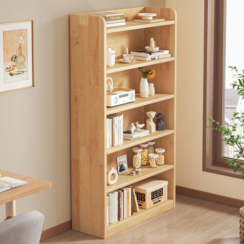 SHICY 实采 实木松木书架落地置物架一体靠墙收纳书旁家用书柜 不带门三层40CM