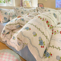 AIDLI 四件套纯棉床上用品枕套被套床单全棉套件 南枝 160*210cm三件套