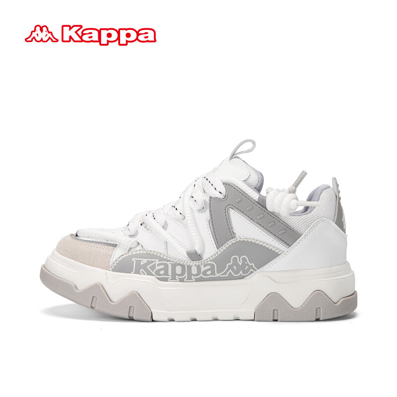 卡帕（Kappa）星落归尘系列滑板鞋男子厚底面包鞋 经典白/冷灰色 43