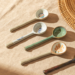 摩登主妇 日式陶瓷勺子家用喝汤小调羹汤匙可爱创意粗陶汤勺