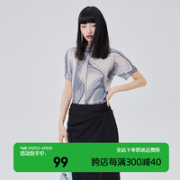 艾莱依（ERAL）流光溢彩造型小衫时尚百搭短袖t恤晕染衬衫夏季T恤 黑底色花 160/84A