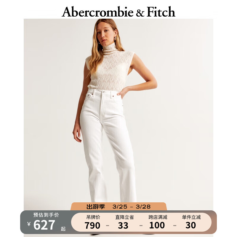 ABERCROMBIE & FITCH女装 24春90年代风加高高腰直筒牛仔裤 358429-1 白色 25S (150/66A)