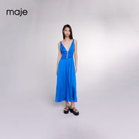Maje2024春夏女装法式优雅蓝色吊带收腰连衣裙长裙MFPRO03583 蓝色 T36