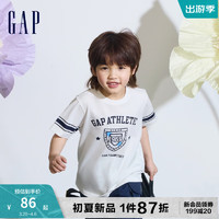 Gap 蓋璞 男童2024夏季新款純棉數字logo短袖T恤復古風兒童裝上衣890534 白色 130cm(S)亞洲尺碼