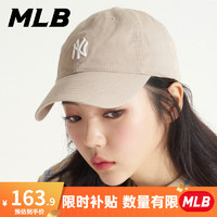 MLB帽子女 复古小标棒球帽 休闲遮阳鸭舌帽32CP77011 卡其白字NY/32CP7701150B F-帽围可调节（51-65）