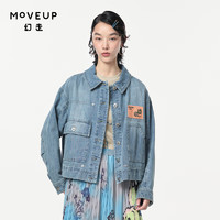 幻走（MOVEUP）2024春季.FUN系列翻领章仔绣花设计师牛仔外套女 牛仔蓝 S