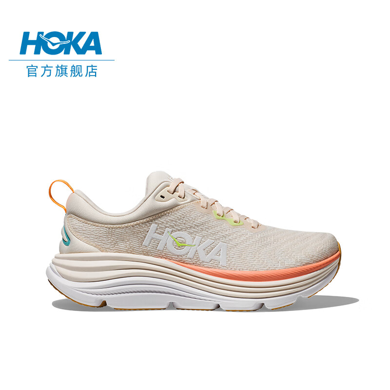 HOKA ONE ONE男女款夏季迦维塔5公路跑鞋GAVIOTA 5 WIDE缓震防滑 香草色/蛋酒色-女 37