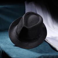 ALLFOND 欧凡迪 绅士帽子夏天复古英伦时尚青年男女红色亚麻爵士帽休闲小 黑色 成人(56-58cm)