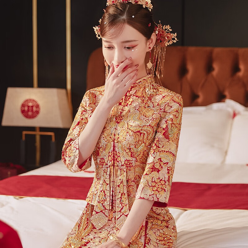 泰勒马丁（TAILEMARTIN）秀禾服新娘龙凤褂2024中式婚纱结婚礼服敬酒服古装喜服 21款1130龙凤褂加钻款 L