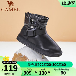 CAMEL 骆驼 保暖雪地靴女鞋冬季新款圆头短靴时尚休闲百搭鞋子 黑色 35