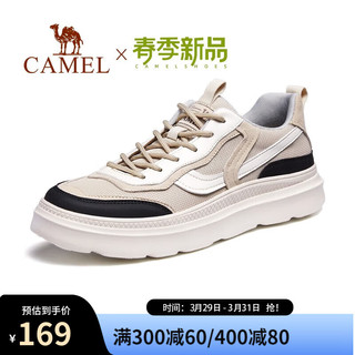 CAMEL 骆驼 男鞋2023新款 小白鞋复古撞色拼接透气网布厚底男士板鞋 G13S342131沙色 39