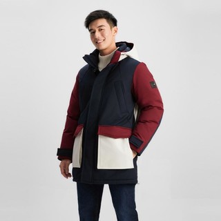 TOMMY HILFIGER 男拼色大口袋连帽鸭绒保暖派克羽绒服夹克02547