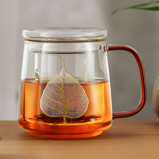 雅集 耐热玻璃茶杯茶水分离泡茶杯办公室茶道喝茶杯子一叶菩提杯500ml