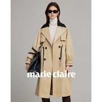 Marie Claire 嘉人 春季女式风衣外套西装领拼色双排扣外套女式时尚洋气气质风衣