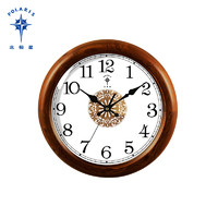北极星挂钟客厅实木创意中式卧室简约时尚欧式时钟圆形石英钟 1167B 14英寸(直径35.5厘米)