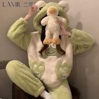 LA MIU 兰缪 珊瑚绒连帽睡衣女冬季加绒加厚可爱卡通法兰绒家居服保暖套装