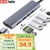 ThinkPad 思考本 聯想Thinkpad Type-C擴展塢 USB-C轉HDMI轉接頭 RJ45千兆網口 PD快充 SD/TF卡 蘋果華為筆記本拓展塢LC07-H