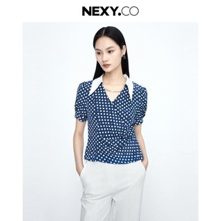 NEXY.CO 奈蔻 夏季桑蚕丝时尚气质波点衬衫女真丝短袖衬衣