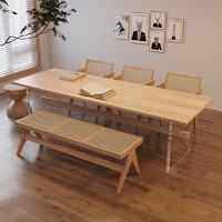 慕恭木语 白蜡木餐桌亚克力长方形书桌北欧日式实木工作大板桌家用悬浮桌 搭配餐