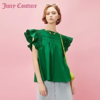 Juicy Couture 橘滋 翡绿蛋糕Logo纽扣荷叶飞袖女式衬衫