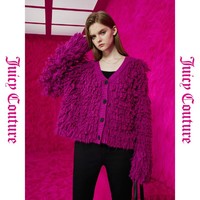 Juicy Couture 橘滋 紫罗兰浪潮时尚logo黑扣圈圈毛重磅女式外套